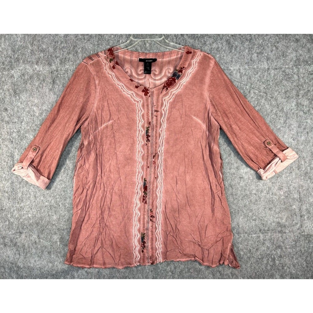 Ali Miles Women's Top Size XL Boho Festival Artsy Cottagecore Tunic Floral